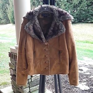 Steve Madden Faux Fur Notch Lapel Collar Jacket Coat Blazer Tan Brown size XL